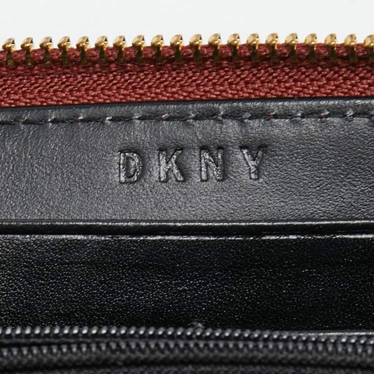 Pre Owned DKNY Red Quilted Leather Zip Around Compact Wallet