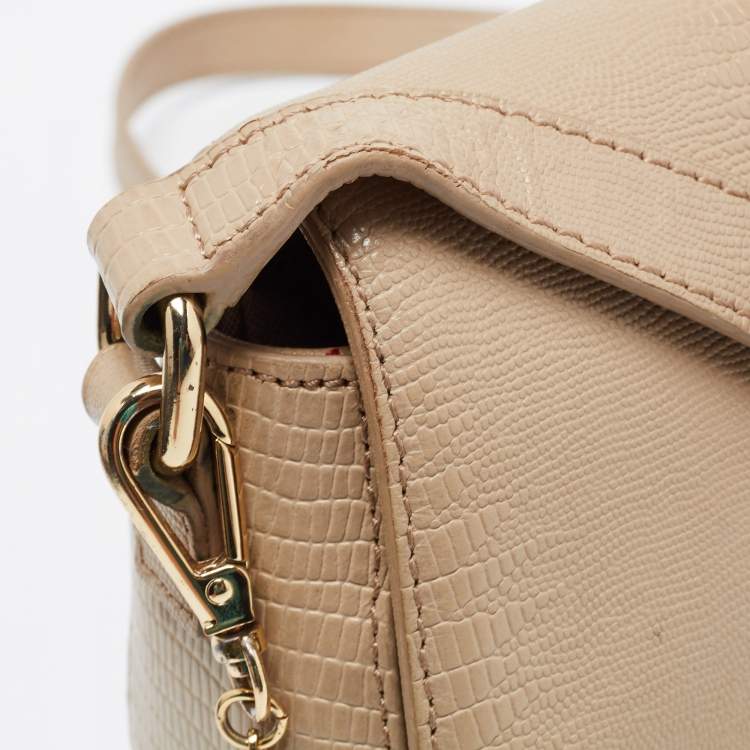 Pre Owned DKNY Beige Lizard Embossed Leather Logo Shoulder Bag