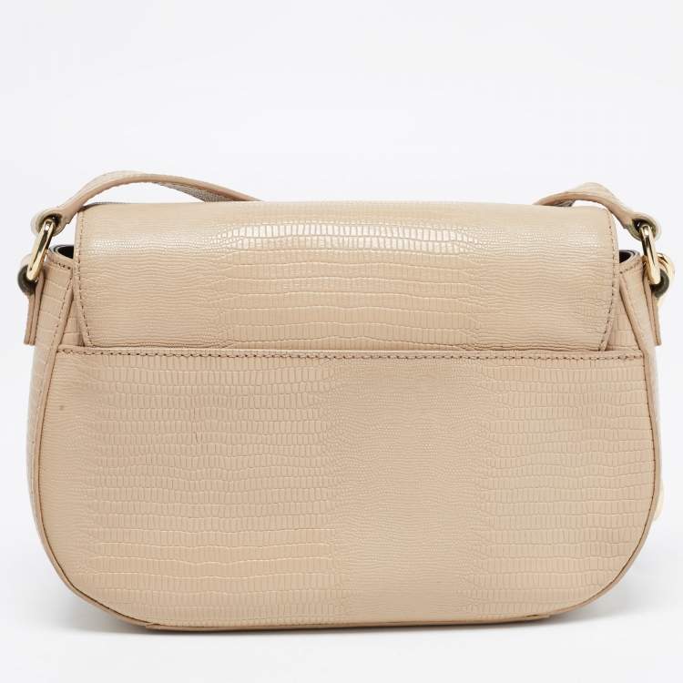 Pre Owned DKNY Beige Lizard Embossed Leather Logo Shoulder Bag