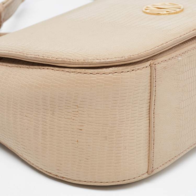 Pre Owned DKNY Beige Lizard Embossed Leather Logo Shoulder Bag