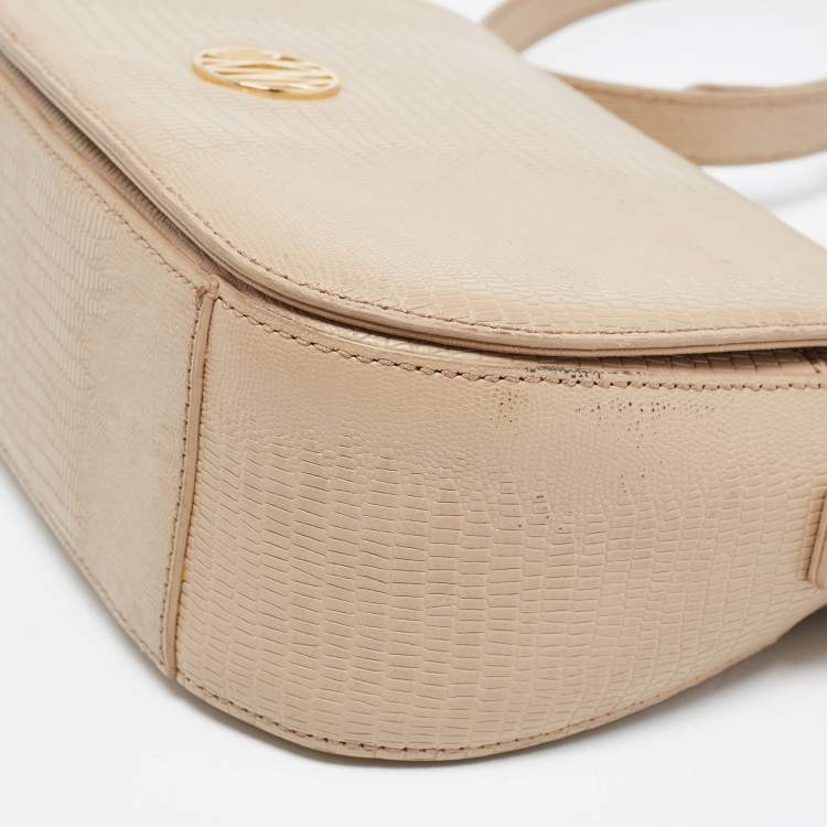 Pre Owned DKNY Beige Lizard Embossed Leather Logo Shoulder Bag