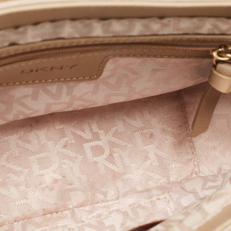 Pre Owned DKNY Beige Lizard Embossed Leather Logo Shoulder Bag