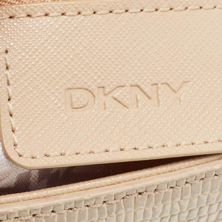 Pre Owned DKNY Beige Lizard Embossed Leather Logo Shoulder Bag