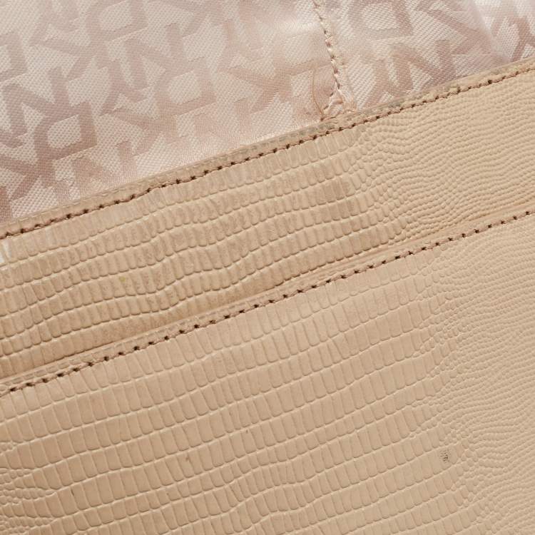 Pre Owned DKNY Beige Lizard Embossed Leather Logo Shoulder Bag