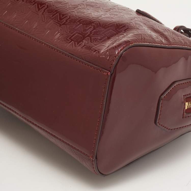 Pre Owned Dkny Dark Red Monogram Embossed Patent Leather Boston Bag