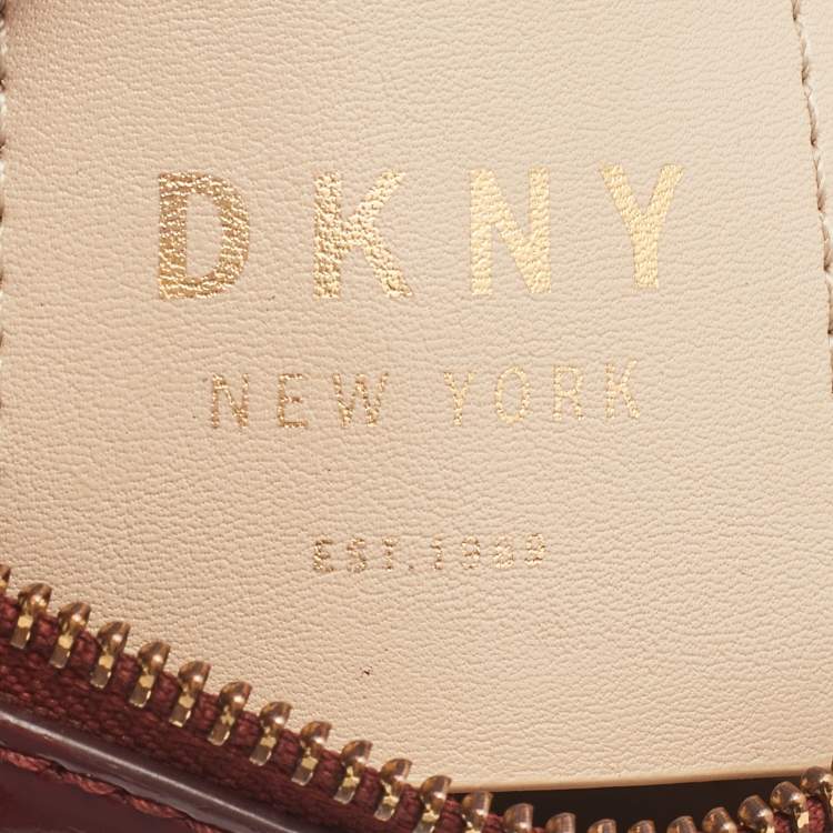 Pre Owned Dkny Dark Red Monogram Embossed Patent Leather Boston Bag