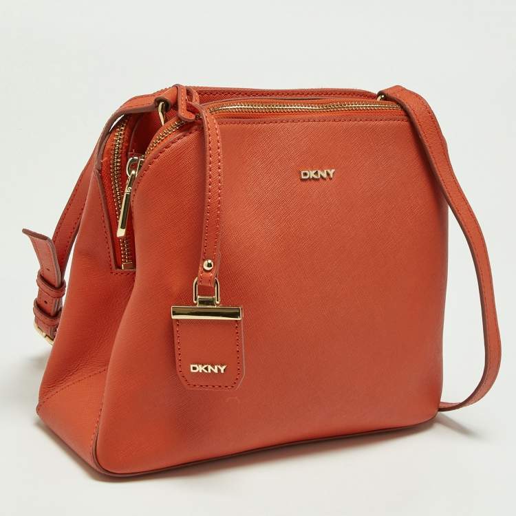 Pre Owned DKNY Orange Leather Crossbody Bag