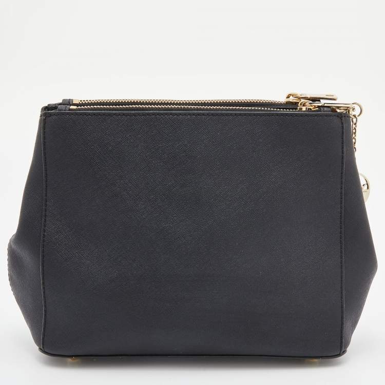 Pre Owned Dkny Black Saffiano Leather Double Zip Crossbody Bag