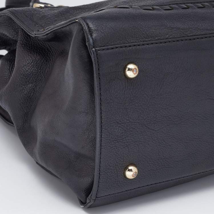 Pre Owned DKNY Black Leather Beekman French Whipstitch Trim Tote