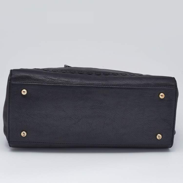 Pre Owned DKNY Black Leather Beekman French Whipstitch Trim Tote