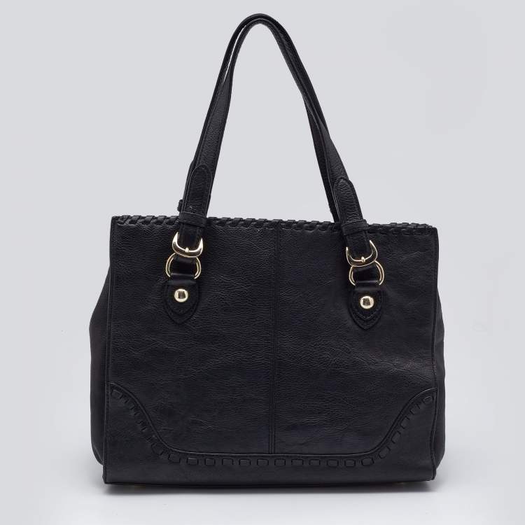Pre Owned DKNY Black Leather Beekman French Whipstitch Trim Tote