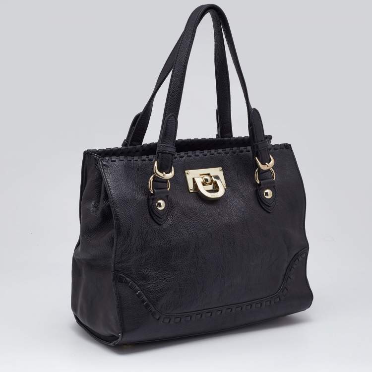 Pre Owned DKNY Black Leather Beekman French Whipstitch Trim Tote