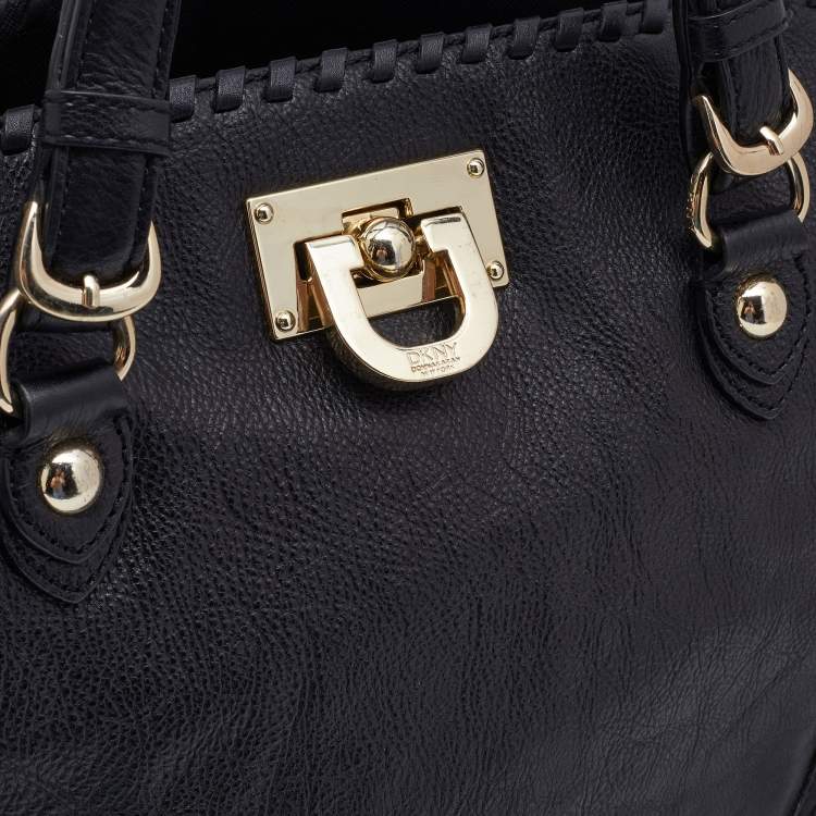 Pre Owned DKNY Black Leather Beekman French Whipstitch Trim Tote