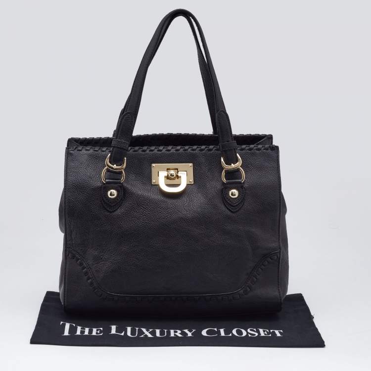 Pre Owned DKNY Black Leather Beekman French Whipstitch Trim Tote