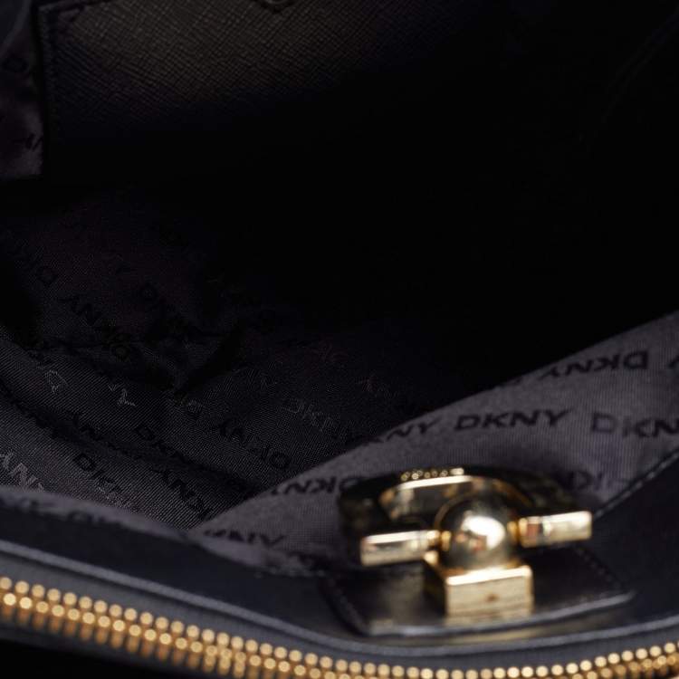 Pre Owned DKNY Black Leather Beekman French Whipstitch Trim Tote