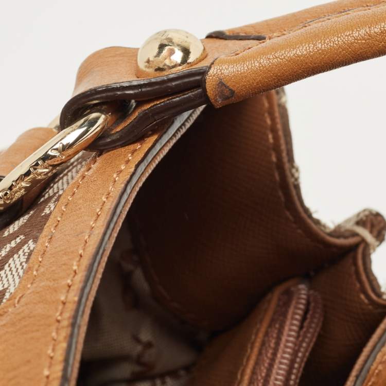 Pre Owned DKNY Brown/Beige Signature Canvas and Leather Tote