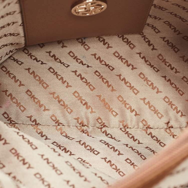 Pre Owned DKNY Brown/Beige Signature Canvas and Leather Tote