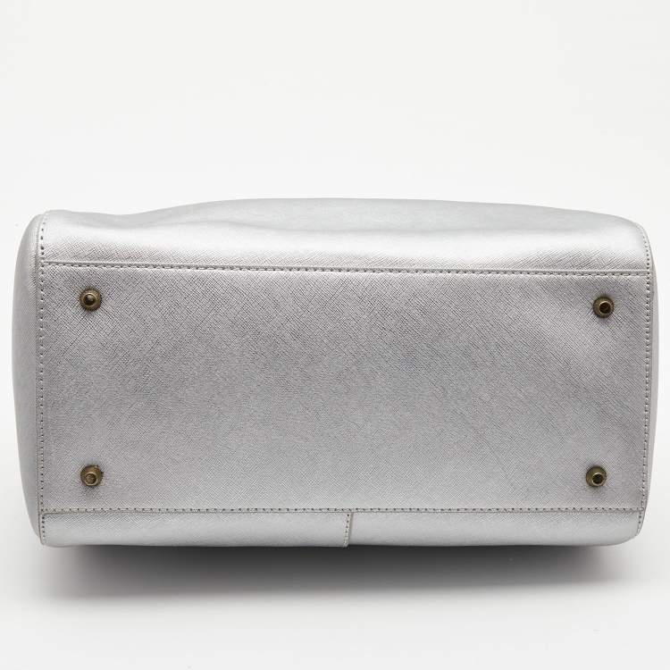 Pre Owned DKNY Silver Saffiano Leather Boston Bag