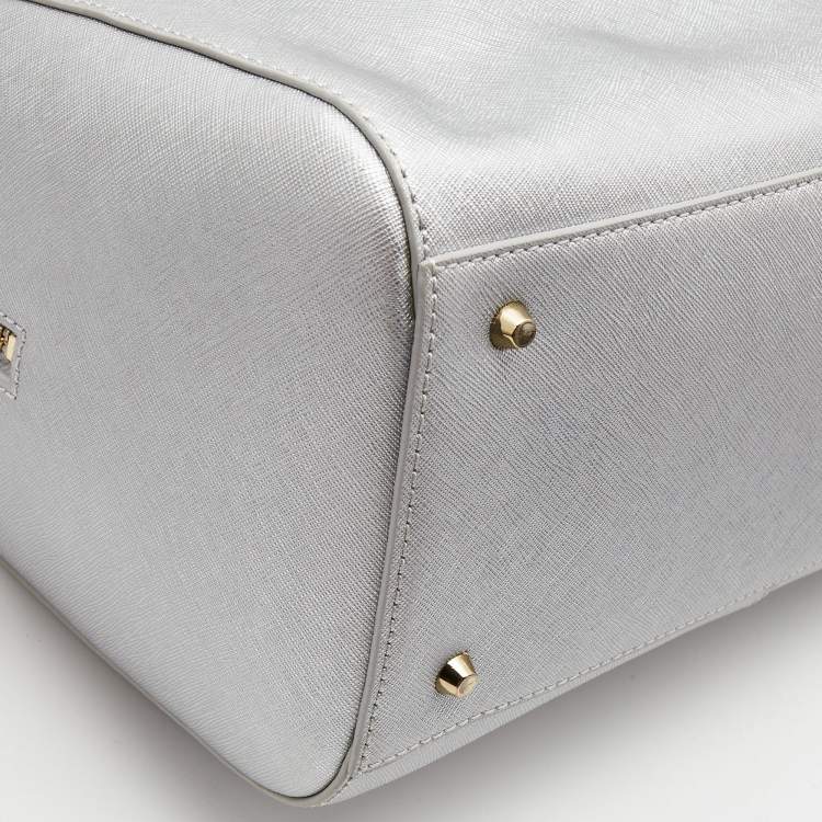 Pre Owned DKNY Silver Saffiano Leather Boston Bag