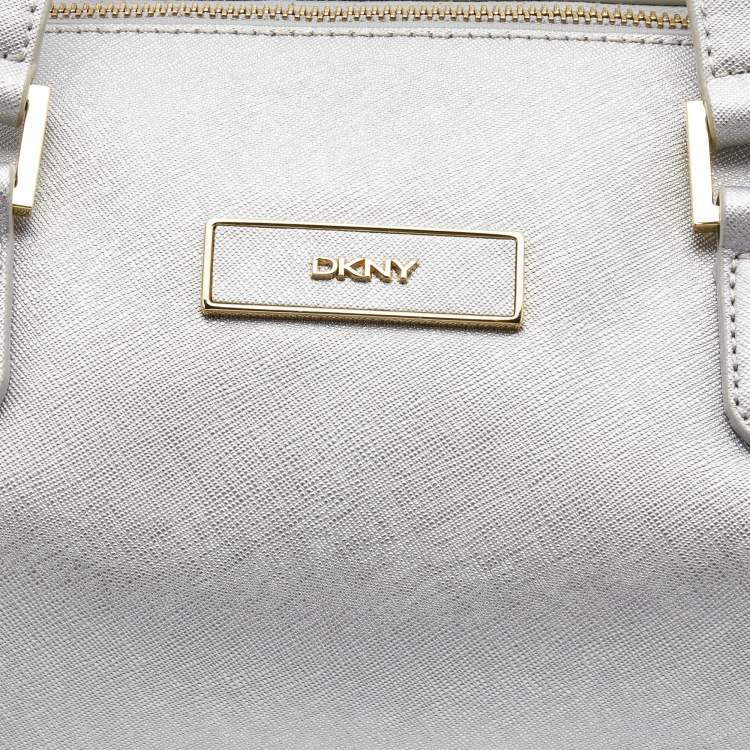 Pre Owned DKNY Silver Saffiano Leather Boston Bag