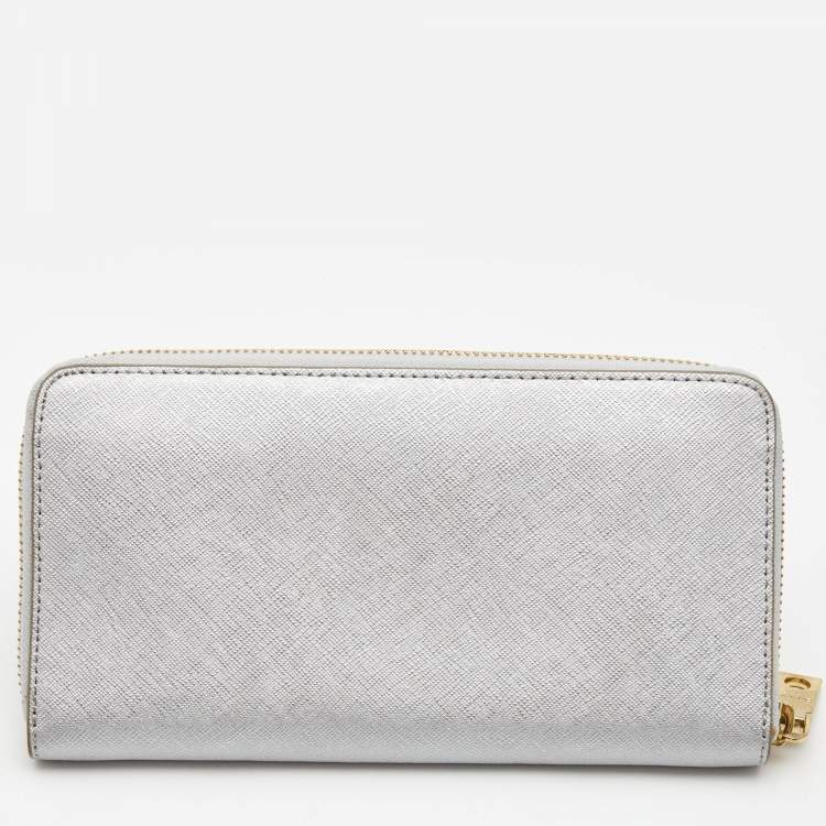 Pre Owned DKNY Silver Saffiano Leather Boston Bag