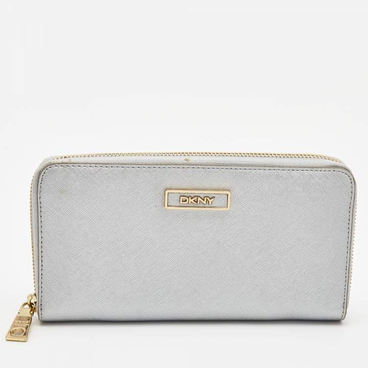 Pre Owned DKNY Silver Saffiano Leather Boston Bag