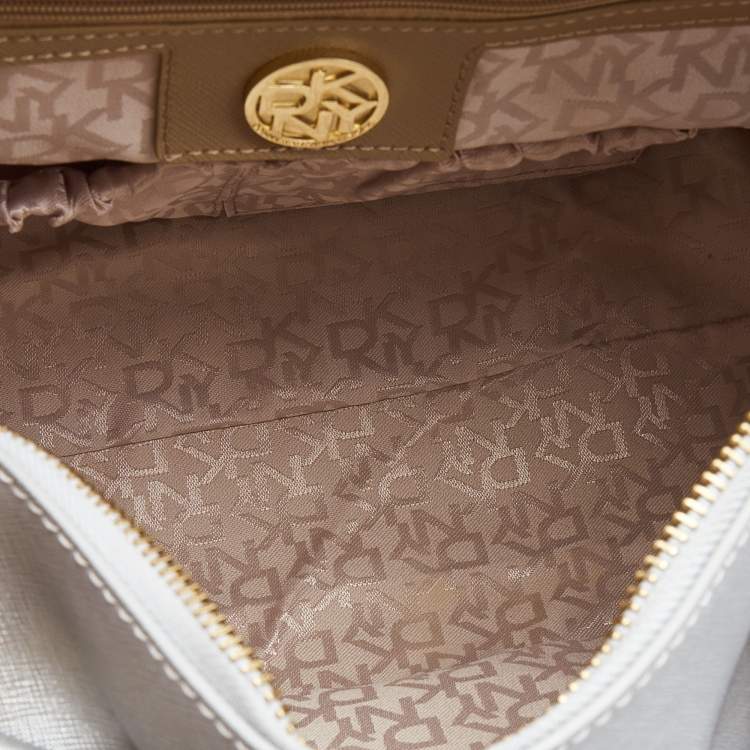 Pre Owned DKNY Silver Saffiano Leather Boston Bag