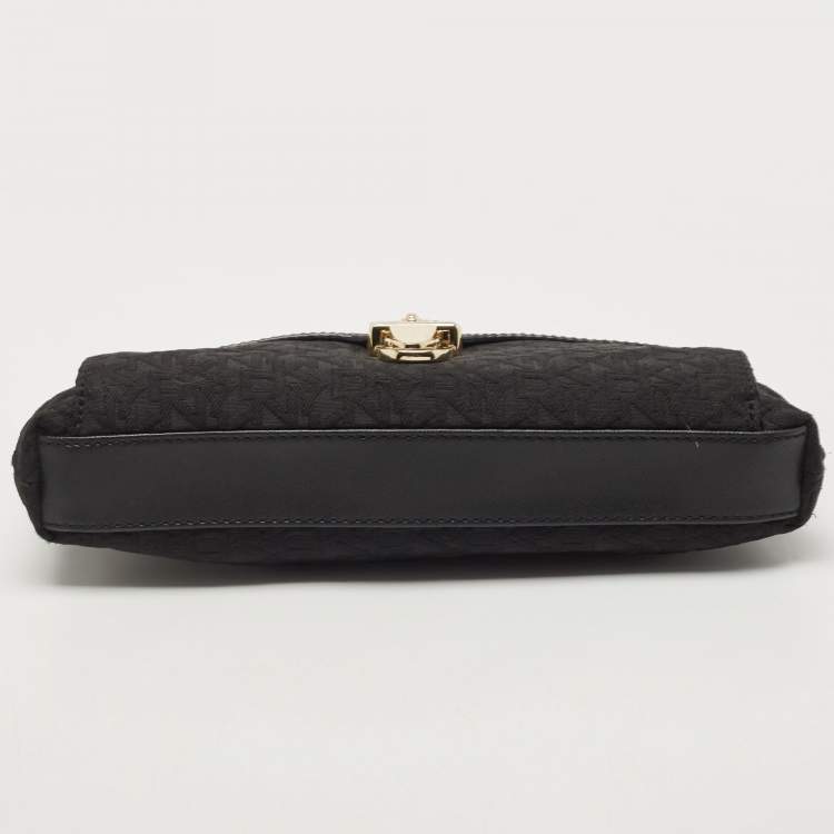 Pre Owned DKNY Black Signature Canvas and Leather Shoulder Bag