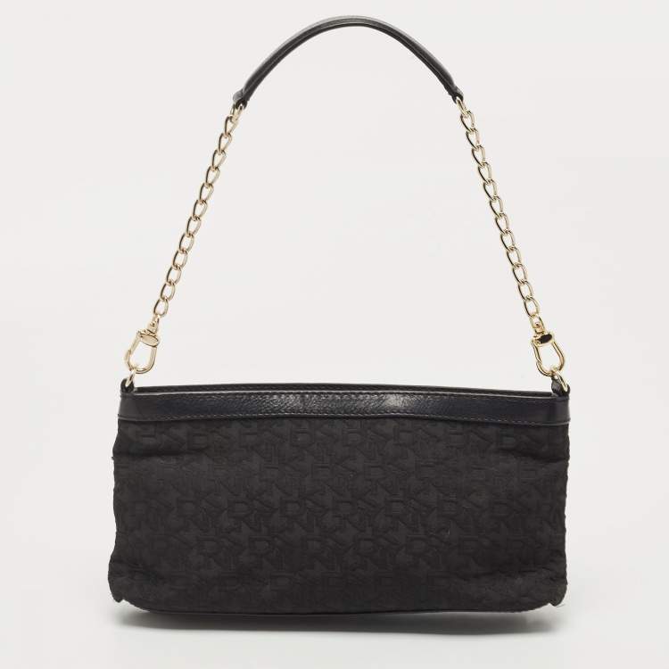 Pre Owned DKNY Black Signature Canvas and Leather Shoulder Bag