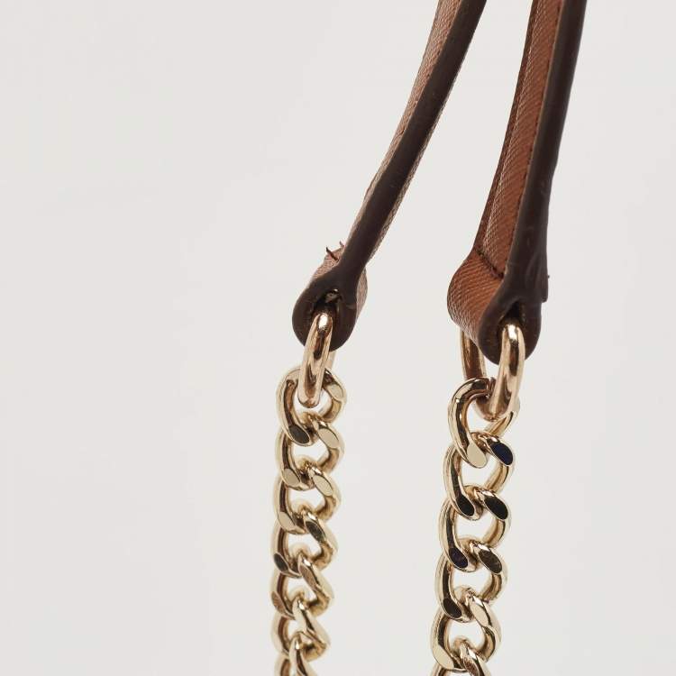 Pre Owned DKNY Beige/Brown Signature Coated Canvas and Leather Chain Shoulder Bag