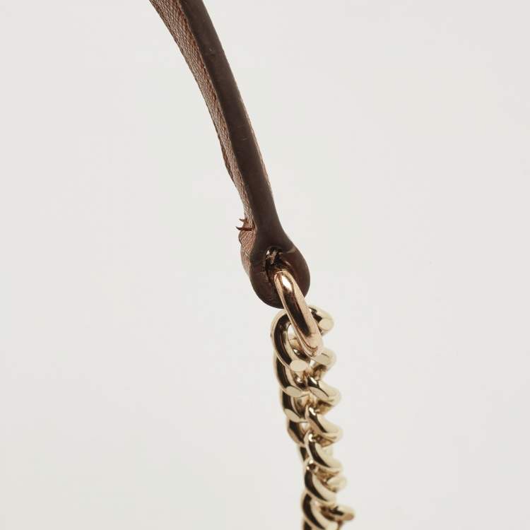 Pre Owned DKNY Beige/Brown Signature Coated Canvas and Leather Chain Shoulder Bag