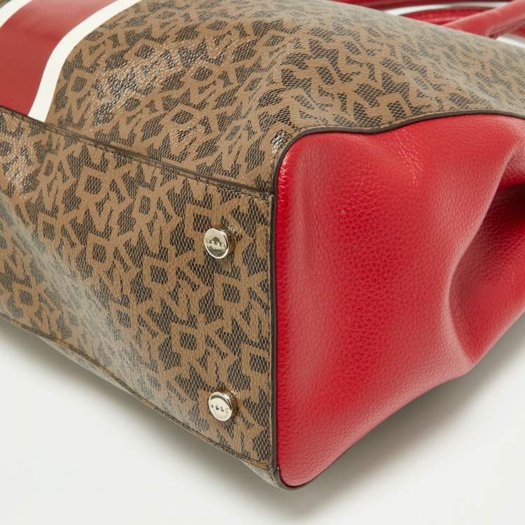 Pre Owned DKNY Tri Color Signature Coated Canvas and Leather Tote