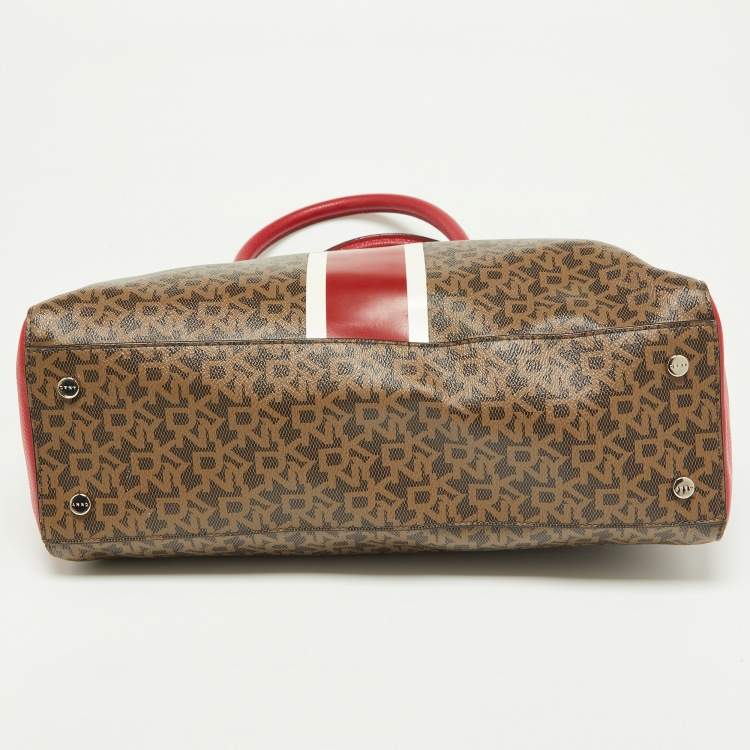 Pre Owned DKNY Tri Color Signature Coated Canvas and Leather Tote