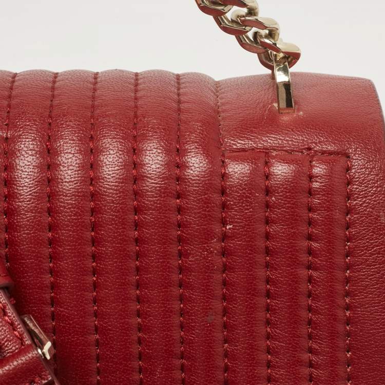 Pre Owned DKNY Red Pinstripe Quilted Leather Gansevoort Top Handle Bag