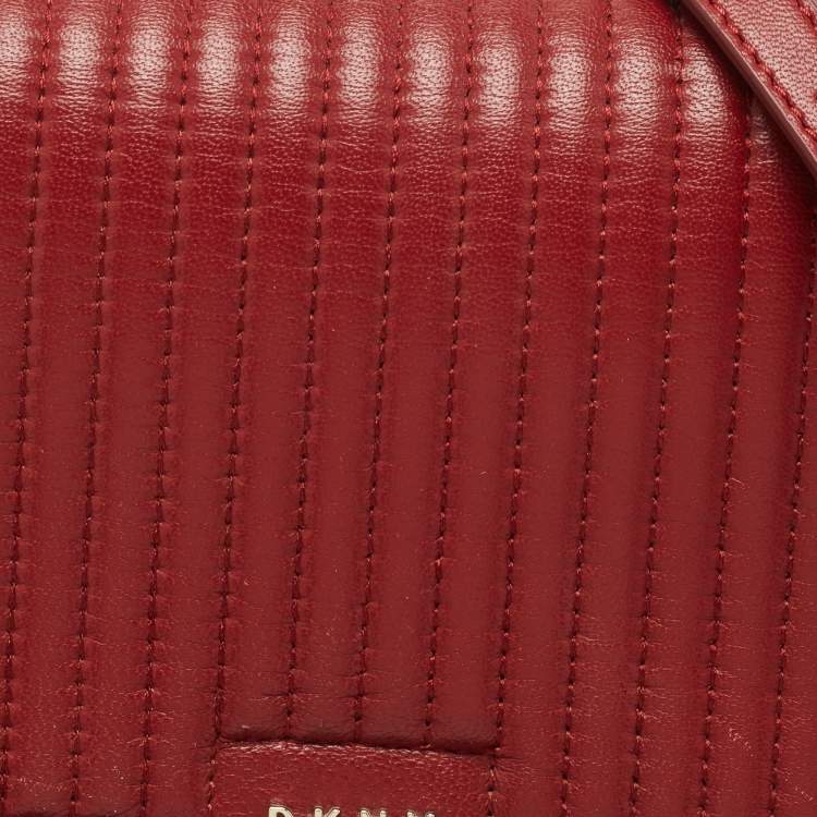 Pre Owned DKNY Red Pinstripe Quilted Leather Gansevoort Top Handle Bag