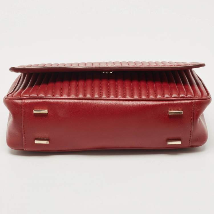 Pre Owned DKNY Red Pinstripe Quilted Leather Gansevoort Top Handle Bag