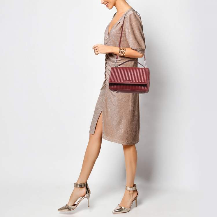 Pre Owned DKNY Red Pinstripe Quilted Leather Gansevoort Top Handle Bag