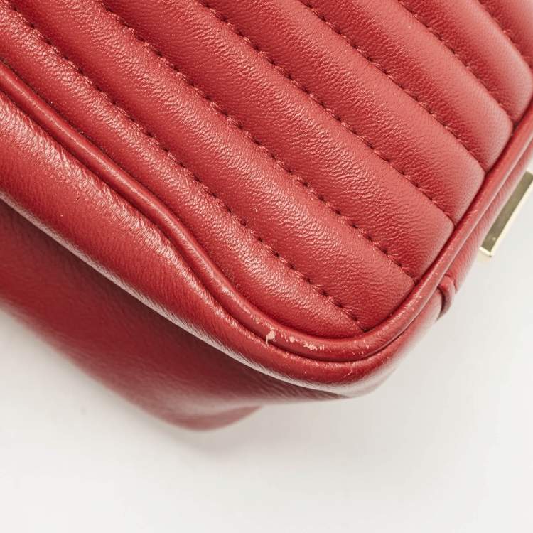 Pre Owned DKNY Red Pinstripe Quilted Leather Gansevoort Top Handle Bag