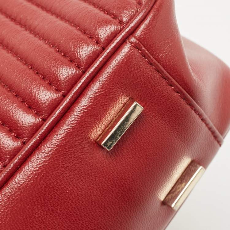 Pre Owned DKNY Red Pinstripe Quilted Leather Gansevoort Top Handle Bag