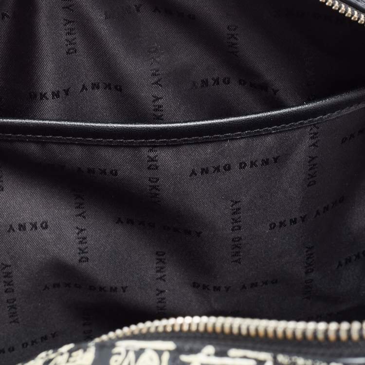 Pre Owned DKNY Black/White Graffiti Leather Erin Dome Satchel