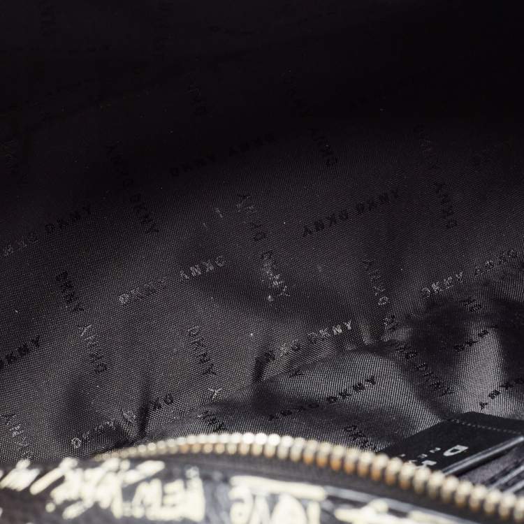 Pre Owned DKNY Black/White Graffiti Leather Erin Dome Satchel