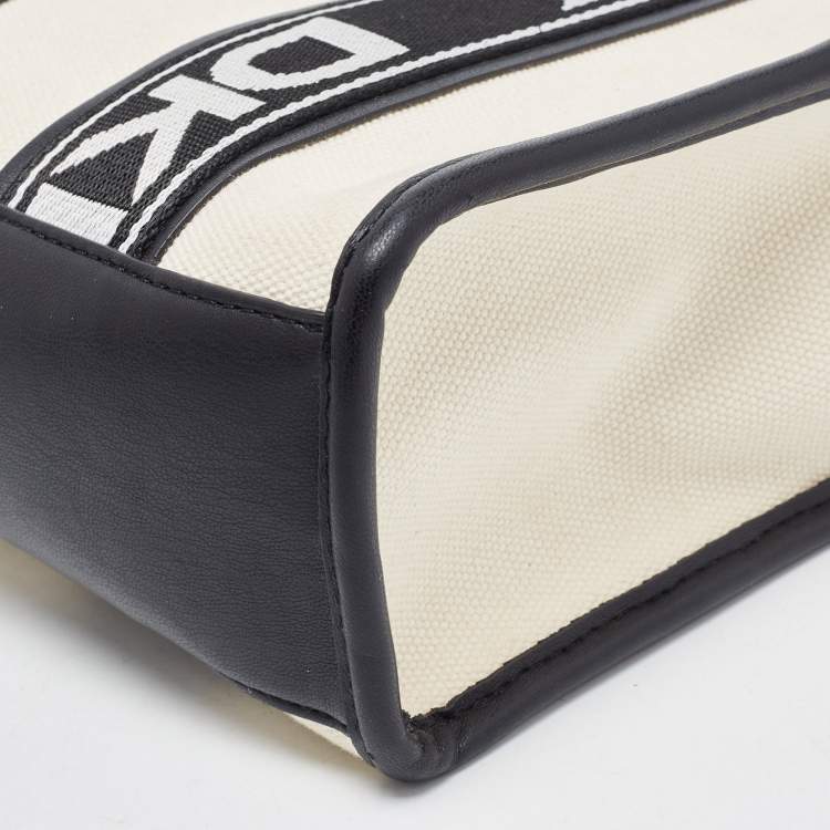 Pre Owned DKNY Black/Beige Canvas and Leather Small Cassie Tote