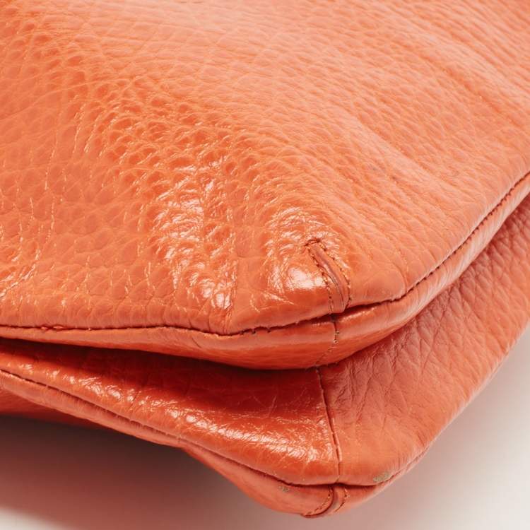 Pre Owned DKNY Orange Leather Chain Shoulder Bag