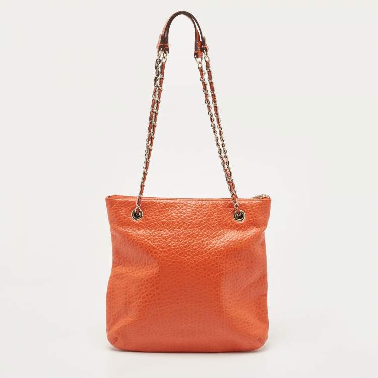 Pre Owned DKNY Orange Leather Chain Shoulder Bag