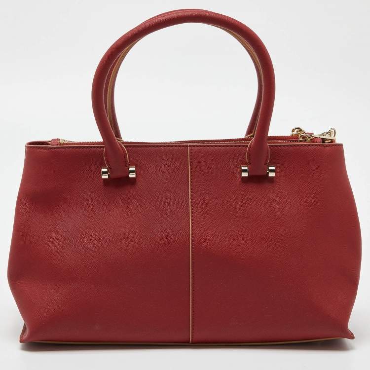 Pre Owned DKNY Red Leather Bryant Park Double Zip Shopper Tote
