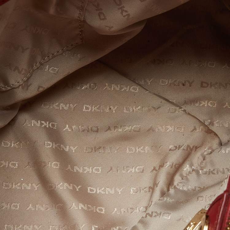 Pre Owned DKNY Red Leather Bryant Park Double Zip Shopper Tote