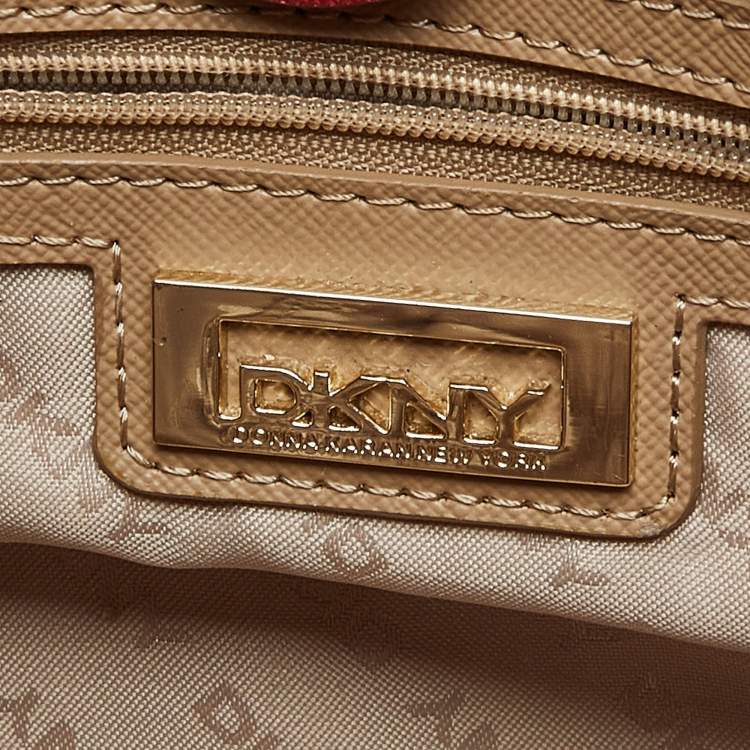 Pre Owned DKNY Red Leather Bryant Park Double Zip Shopper Tote