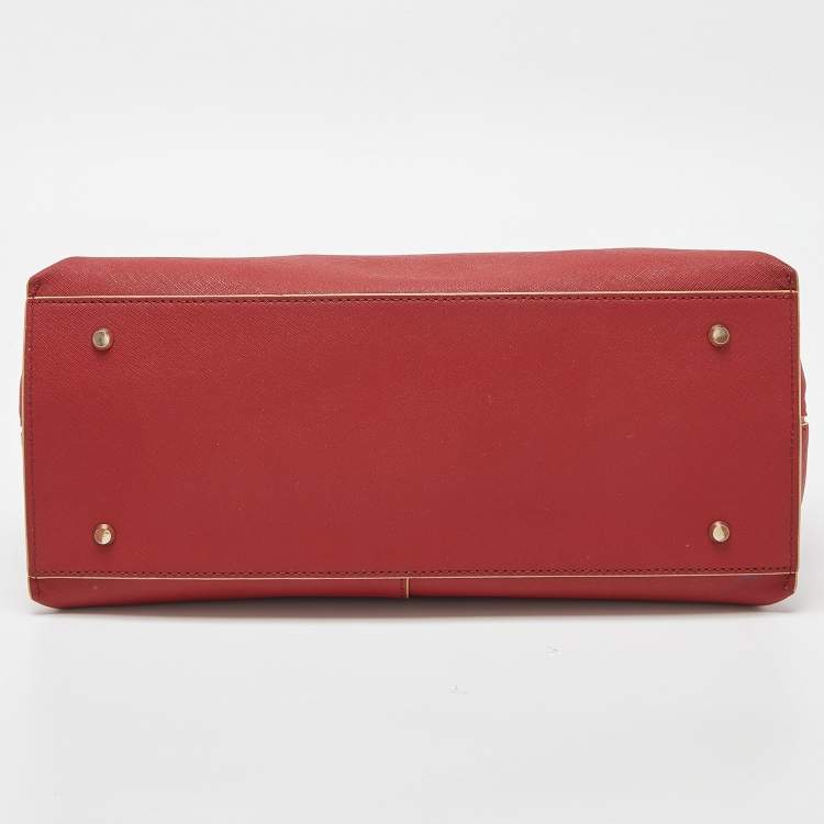 Pre Owned DKNY Red Leather Bryant Park Double Zip Shopper Tote