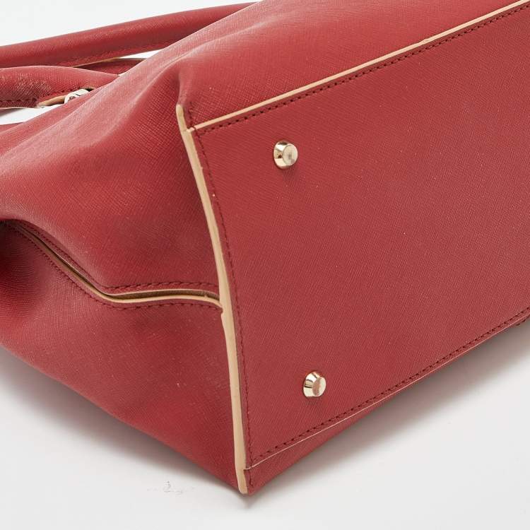 Pre Owned DKNY Red Leather Bryant Park Double Zip Shopper Tote