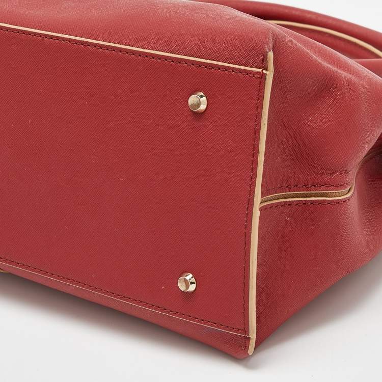 Pre Owned DKNY Red Leather Bryant Park Double Zip Shopper Tote